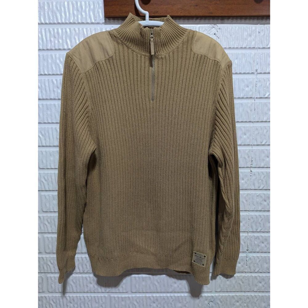 Eddie Bauer Men's Tan Long-Sleeve Ribbed Knit Teflon Treated Half-Zip Sweater Si